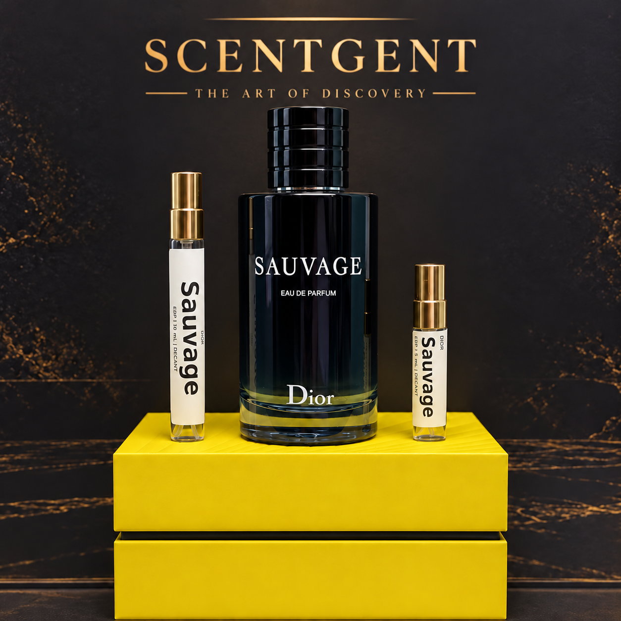 Dior Sauvage Eau de Parfum with 5 mL and 10 mL decants