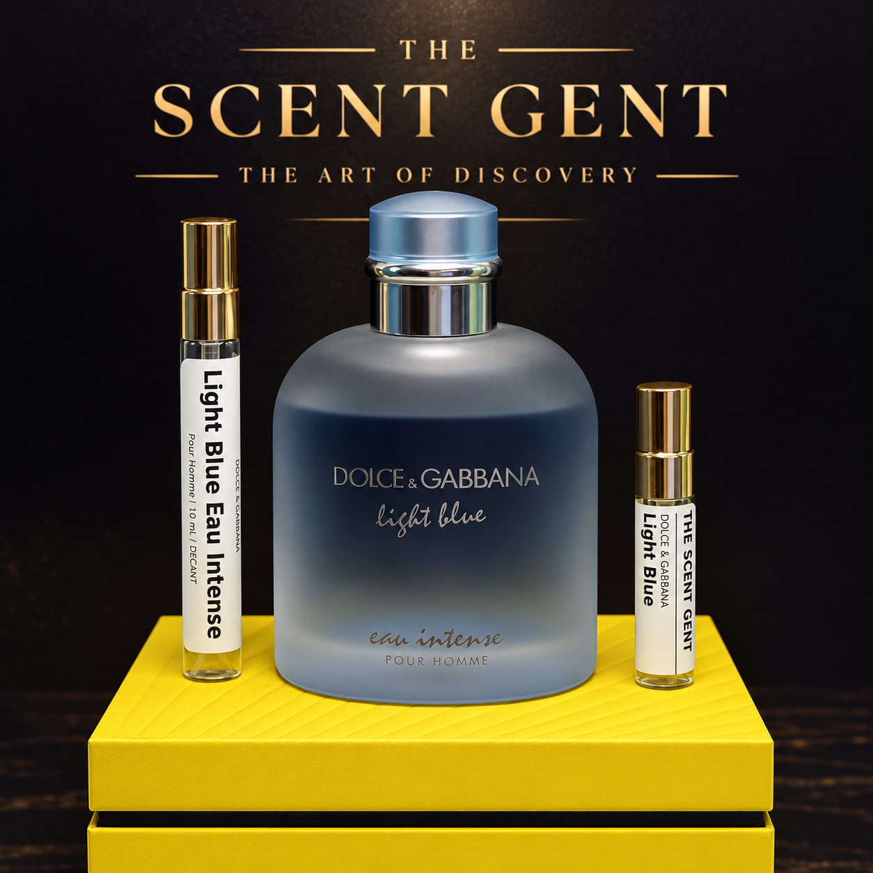 Dolce & Gabbana Light Blue Eau Intense Pour Homme with 5 mL and 10 mL decants