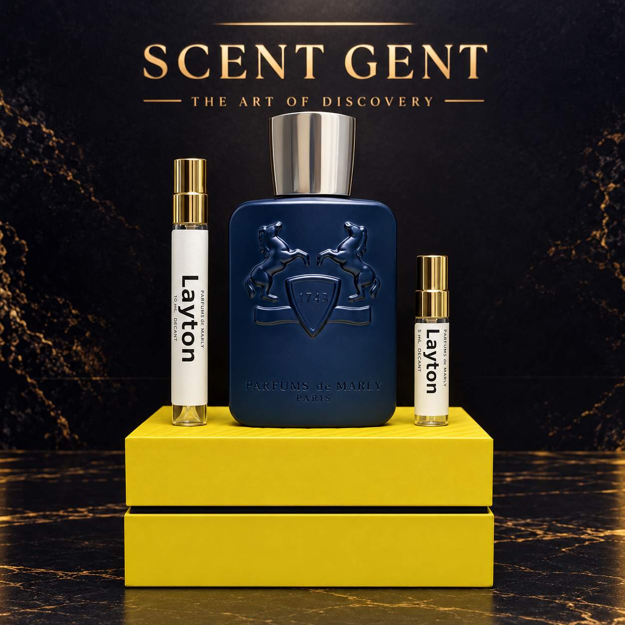 Parfums de Marly Layton with 5 mL and 10 mL decants